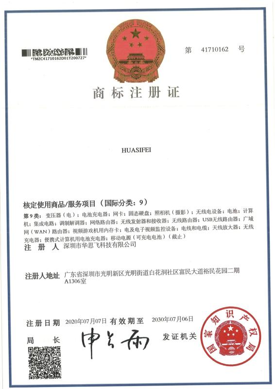 Trademark registration - Shenzhen Huasifei Technology Co., Ltd.