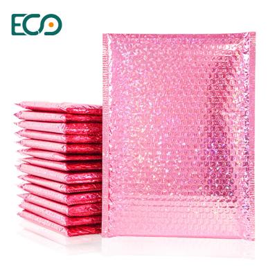 China Shiny Red Holographic Bubble Mailer Glossy Pink Padded Envelope for sale