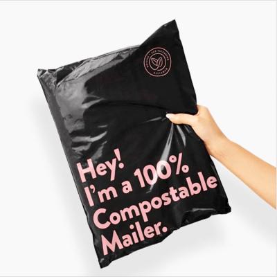 China Big Eco Friendly Poly Mailing Bag Packaging Black Biodegradable Compostable for sale
