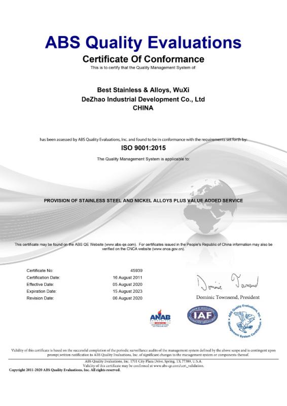 ISO 9001:2015 - DZ Iron Steel Group