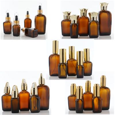 China 30ml Square Amber Glass Lotion Bottles Jars For Cream Serum Packaging for sale