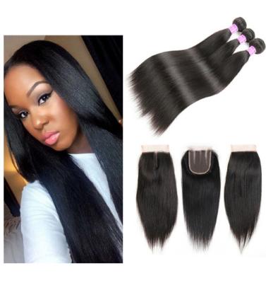 China Straight Natural Color 100 Virgin Brazilian Human Hair Bundles With Closure 4 X 4 for sale
