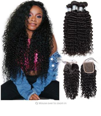 China Deep wave Peruvian Virgin Unprocessed Human Hair Bundles With Closure 4 By 4 for sale