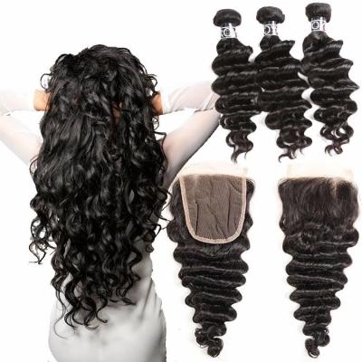 China Loose Deep Wave Virgin Brazilian Human Hair Bundles With Closure No Tangle for sale