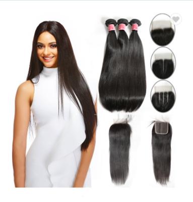 China SGS Straight Human Hair Weave / Peruvian Hair Bundles With Closure for sale