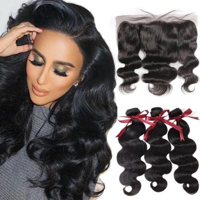 China Natural Color Cambodian Virgin Hair Bundles With Lace Front / Cambodian Body Wave Hair for sale