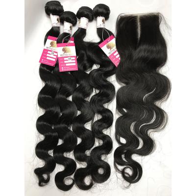 China No Chemical Virgin Malaysian Human Hair Extensions Body wave 4 Bundles With Closure for sale