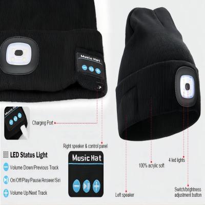 China LED Bluetooth Beanie With headlamp,Unisex USB Rechargable hands free headlights  Women Men Gifts for Dad Him Husband for sale