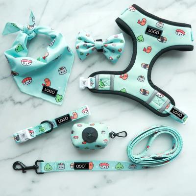 China 6 Piece Adjustable Dog Harness Vest Matching Collar Leash Bow Tie And Bandana Set for sale
