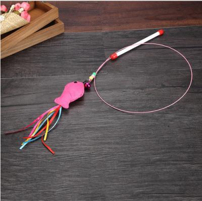China Interactive Funny Fish Cat Teaser Stick Pack With Steel Wire Feather Bell for sale