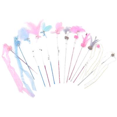 China Interactive Feather Cat Pet Toys Wand Plastic Fairy Cat Teaser Stick for sale