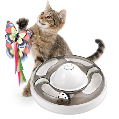 China Electric Rotating Cat Pet Toys With Ball Relieving Boring Self Hey Butterfly Cat Toy for sale