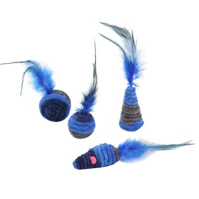 China Self Excited Cat Pet Toys Dark Blue Feather Mouse Cat Toy Anti Depression for sale