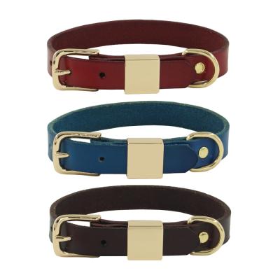 China Engraved Alloy Square Collar Leash Harness Set Cowhide Collar Dog Collar for sale