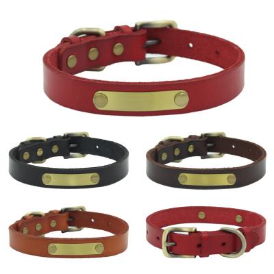 China Fixed With Rivets Top Layer Cowhide Collar Dog Leash Engraved On Bronze Iron Sheet for sale