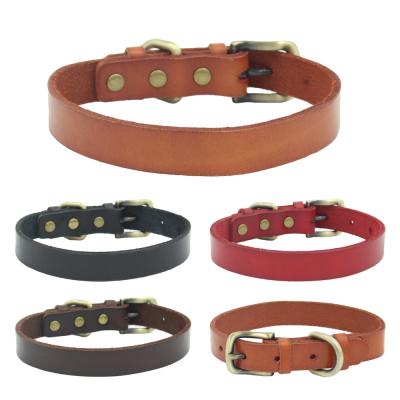 China Personalized Pet Collars Genuine Leather Dog Collar Adjustable Fashion Leather Pet Cat Collar for sale