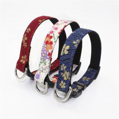 China Printed Sakura Suede Substrate Puppy Dog Collar Leash Harness Set With D Rings Japanese Style for sale