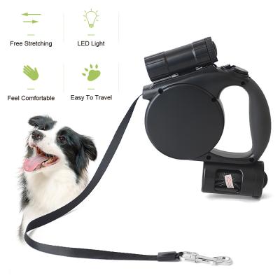 China Automatic Retractable 3 In 1 Rope Dog Leash With Flashlight And Poop Bags for sale