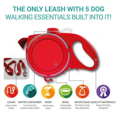 China Leash Built Portable Dog Bowl Water Bottle 5 In 1 for sale