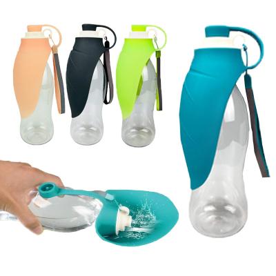 China BSCI 20oz Foldable Water Bottle For Dogs With Silicone Bowl Flips for sale