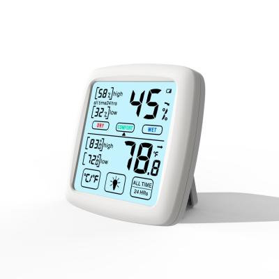 China Electronic Battery Operated Digital Thermometer Hygrometer With LCD Touch Screen Buttons à venda