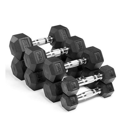 China Black Metal Handle Hex Dumbbell Barbell Sets With Coated Cast Steel for sale