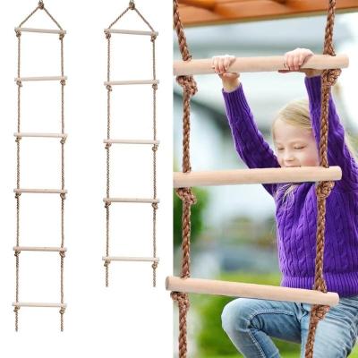 China Multi Rungs Sports Wooden Rope Ladder For Children Activity Climbing Game for sale