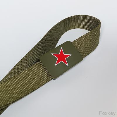 China Army Green Military Nylon Belt With Plastic Buckle 3 Inch Red Star Printed for sale