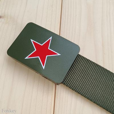 China Durable Nylon 2 Inch Webbing Belt Printed Red Five Pointed Star Army Green for sale
