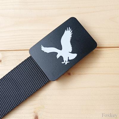 China Nylon Personalized Mens Belt Plastic Buckle My Own Design Logo Print Eagle for sale