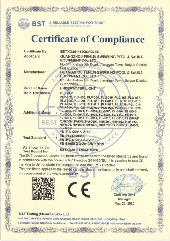CE - Guangzhou Fenlin Swimming Pool & Sauna Equipment Co., Ltd.