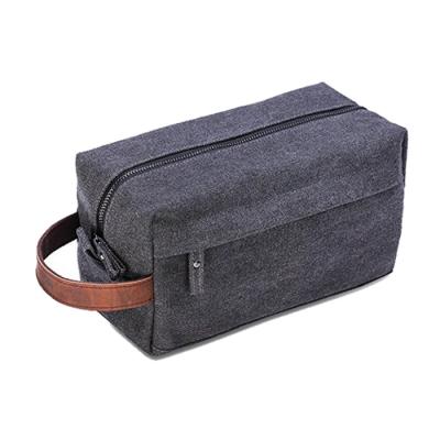 China Waterproof Toiletry Makeup Bag Men Durable Canvas Toiletry Bag With Leather Handle for sale