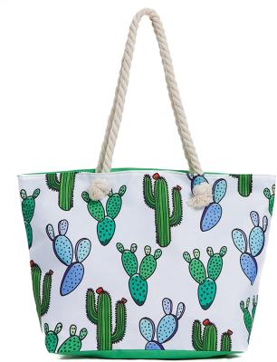 China Cute Large Beach Tote Bag / Travel Cactus Canvas Tote Shoulder Shopping Bag for sale