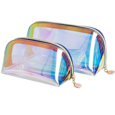 China Holographic  Cosmetic Makeup Bags Transparent Iridescent Cosmetic Brushes Case for sale