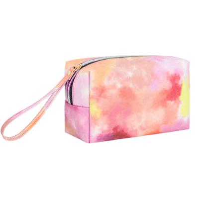 China Pu Leather Cosmetic Bag With Handle Colorful Cloulds Makeup Ogranizer For Ladies for sale