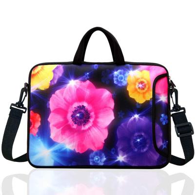 China Colourful Flower Neoprene Laptop Sleeve 17 Inch Laptop Shoulder Bag Adjustable Customized for sale