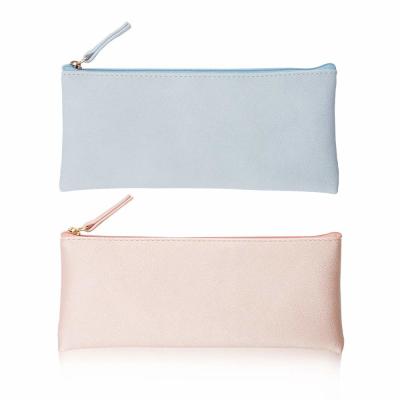 China PU Soft Leather Pencil Case Pouch Bag With Zipper Small Leather Pencil Case ODM for sale