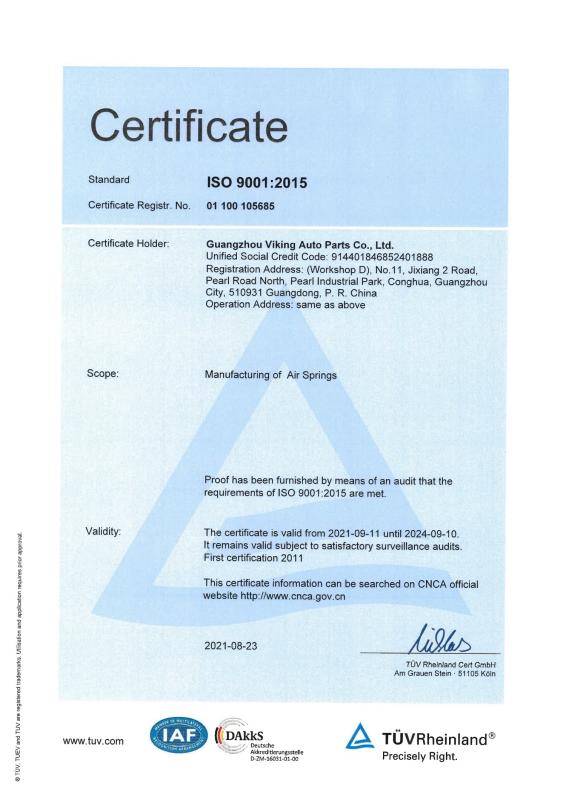 ISO 9001:2015 - Guangzhou Viking Auto Parts Co., Ltd.