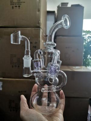 China Feb Egg Purple Glass Bong Hookahs Recycler Glass Water Pipe With 14mm Banger for sale