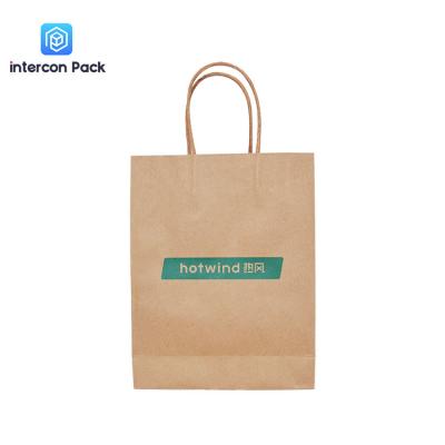 China Shaped CMYK Printed Kraft Paper Bags With Handles And Logo Brown Color for sale