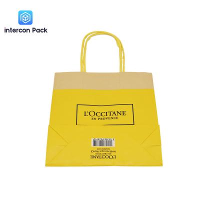 China Biodegradable Kraft Food Paper Bag With Handle 7.68x7.4x2.83 Inch for sale