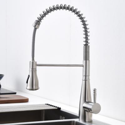 China Commercial Spring Spout Single Lever Kitchen Faucet 18/10 Stainless Steel PEX Hose for sale