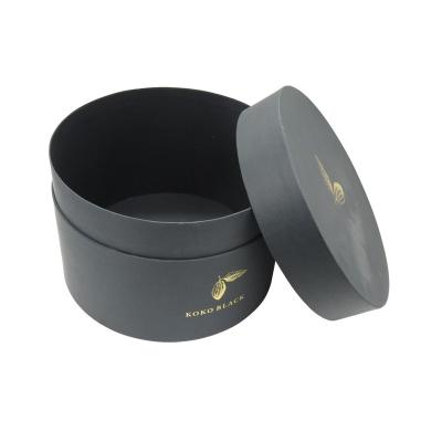 China Gold Foil Round Recyclable Cardboard Koko Black Gift Box With Lid for sale
