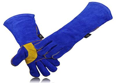 China Blue Welding Work Gloves Wrist Stitching Reinforce For Hand Protection for sale