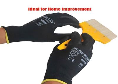 China Black PU Coated Gloves , Lightweight Leather Working Gloves Knit Wrist for sale