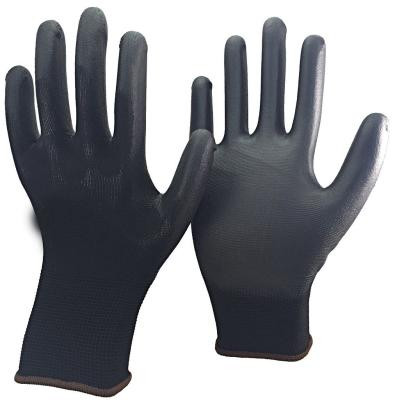 China 13 Gauge Knitted Black Polyurethane Work Gloves Dipped Working Gloves For Construction for sale