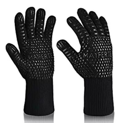 China Kitchen Cooking Black Aramid Heat Resistant Work Gloves Barbeque Oven Mitts for sale