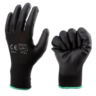 China Industrial Black PU Coated Gloves Nylon Builders Grip Palm Coating Hand Gloves for sale