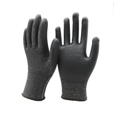 China Cut Resistant Nitrile Foam Gloves 13G HPPE Plus Steel Wire Black Nitrile Palm Coated Cut Level 5 Gloves For Screwing for sale