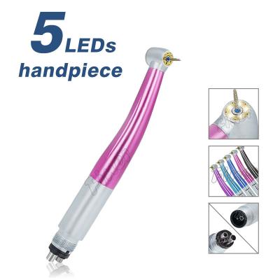 China Peça de mão de turbina de ar colorida de cinco LED Light Peça de mão dental de alta velocidade à venda